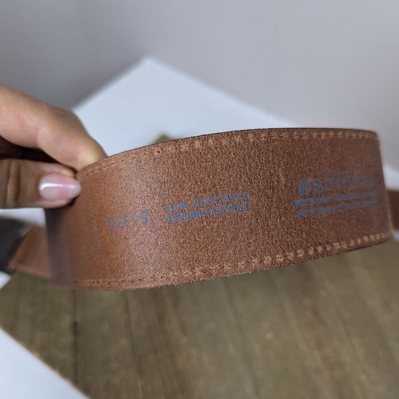 Simons Brown Leather Belt 2” Wide Silver Western Buckle Fits 30–34 Vintage Style - Picture 6 of 7